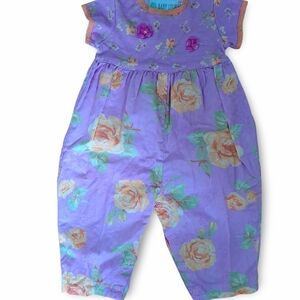 3/20$ Baby Lulu Floral Romper | Purple & Orange | 12–18M | Vintage-Inspired